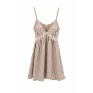 Aloe Silk Babydoll dress Top Womens Sz 0 Tan Beige Lace Empire Waist V-Neck Cami